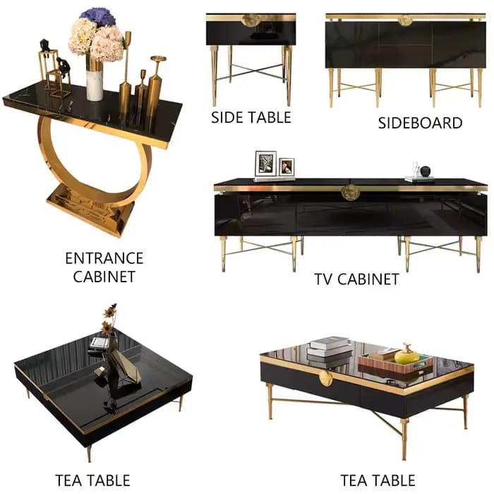 Table basse carrée classique post-moderne en acier inoxydable
