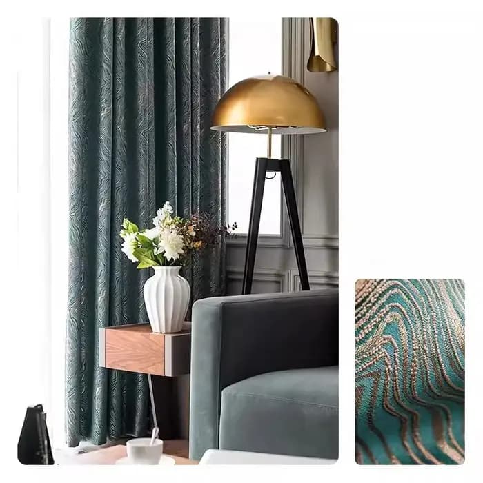 Rideau de luxe jacquard bleu moderne pour salon