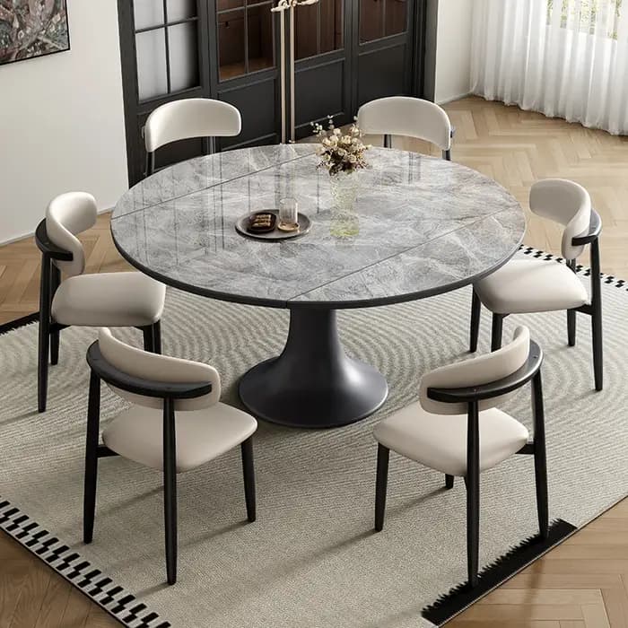 Table à manger extensible en bois, ronde et étanche, de luxe, pour la maison, ensemble moderne et re