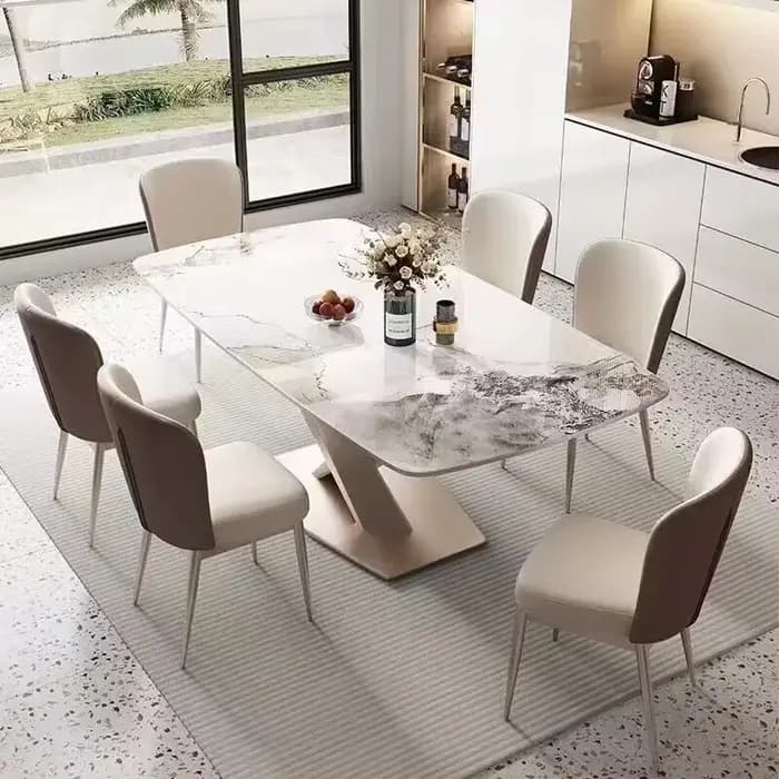 Table à manger en marbre minimaliste moderne, petits espaces rectangulaires en forme de X, Design oc