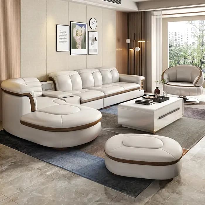 Canapés minimalistes modernes multifonctions en cuir véritable appartement