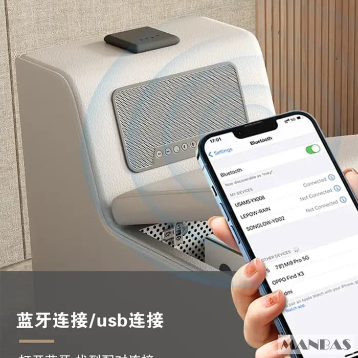 Canapé sectionnel en cuir véritable en forme de L, ensembles de luxe, USB, haut-parleur Bluetooth, s