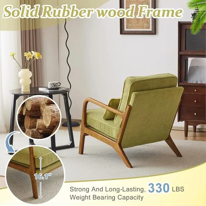 Fauteuil d'appoint en velours côtelé premium amélioré, fauteuil rembourré, chaise de lecture confort