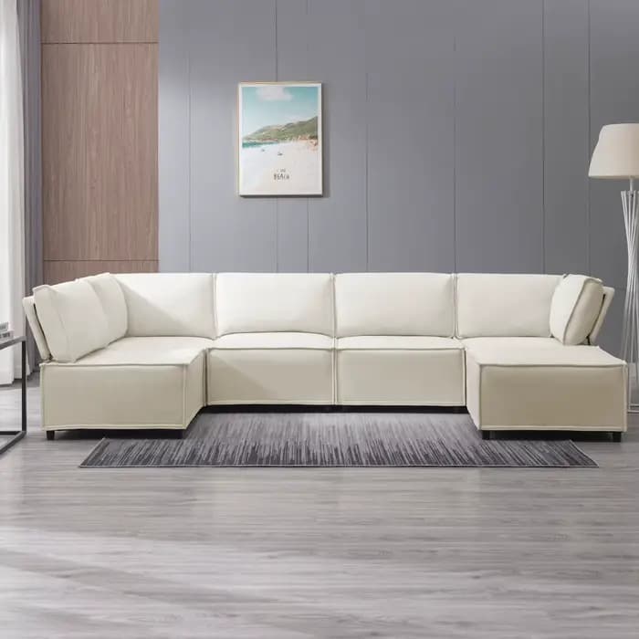 HORGgland-Canapé sectionnel modulaire en forme de U, canapé convertible aéré, pouf réversible, 6 pla