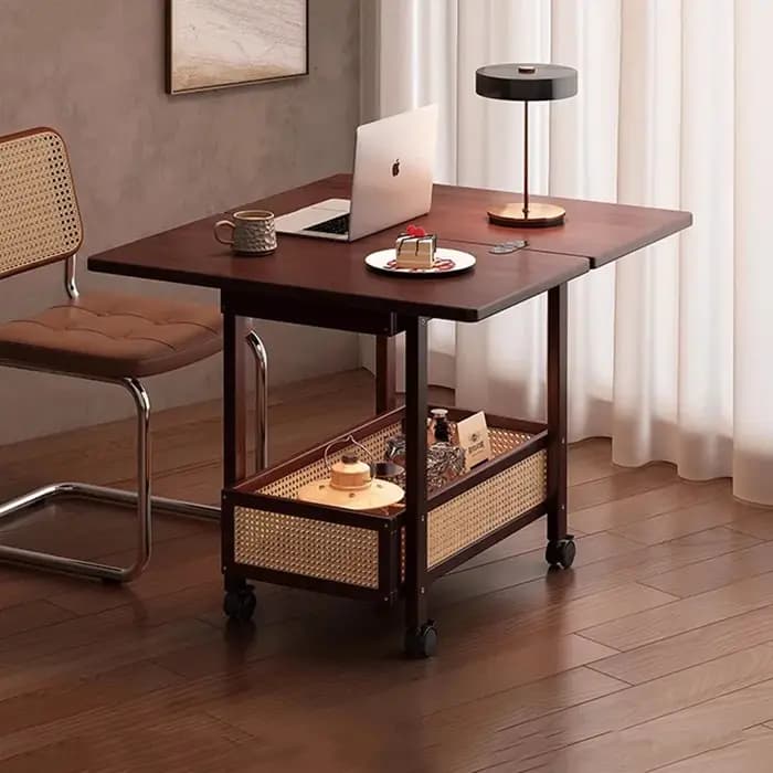 Table basse Mobile pliante en rotin sur roulettes