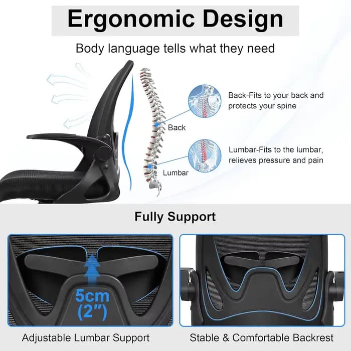 Chaise de bureau haute ergonomique avec accoudoirs relevables, chaise de direction pour bureau debou