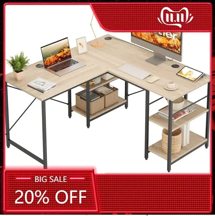Bureau d'ordinateur d'angle réversible Bestier en forme de L avec étagères de 86,6 pouces ou table l