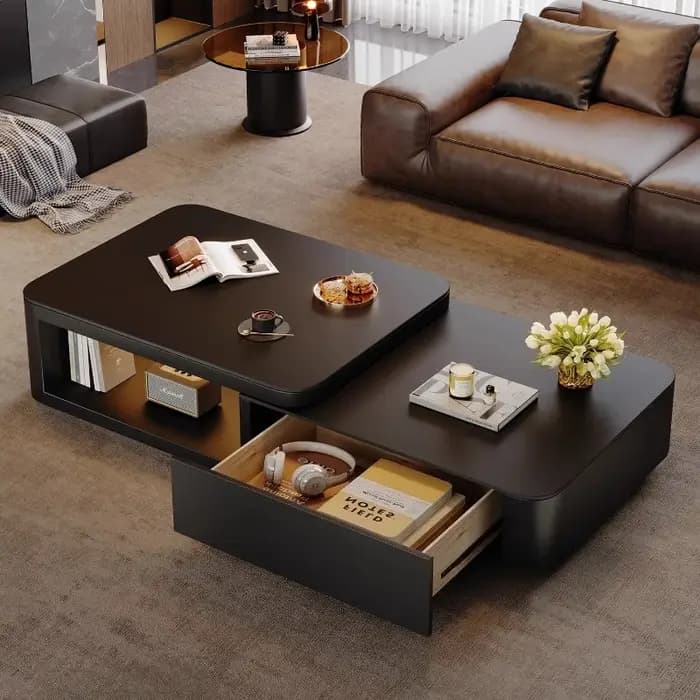 Table basse rectangulaire noire simple extensible pour salon