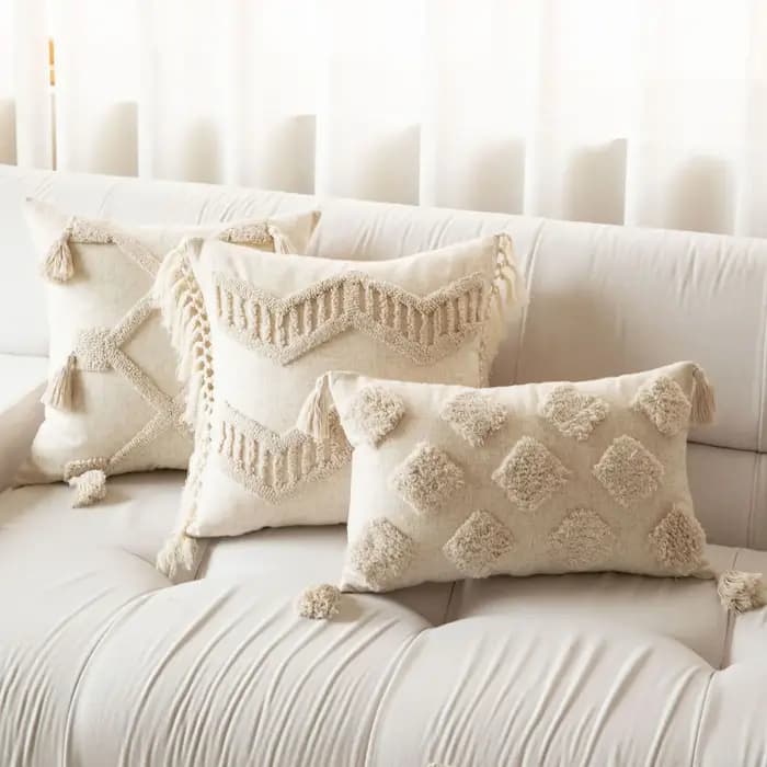 Bohème canapé taie d'oreiller Cojines Beige rayé peluche