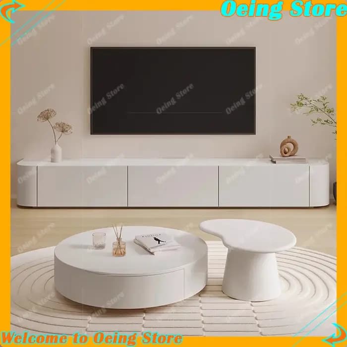 Élégant moderne pieds blancs esthétique meuble TV parfait salon nordique cannelé Design idéal décoration de la maison