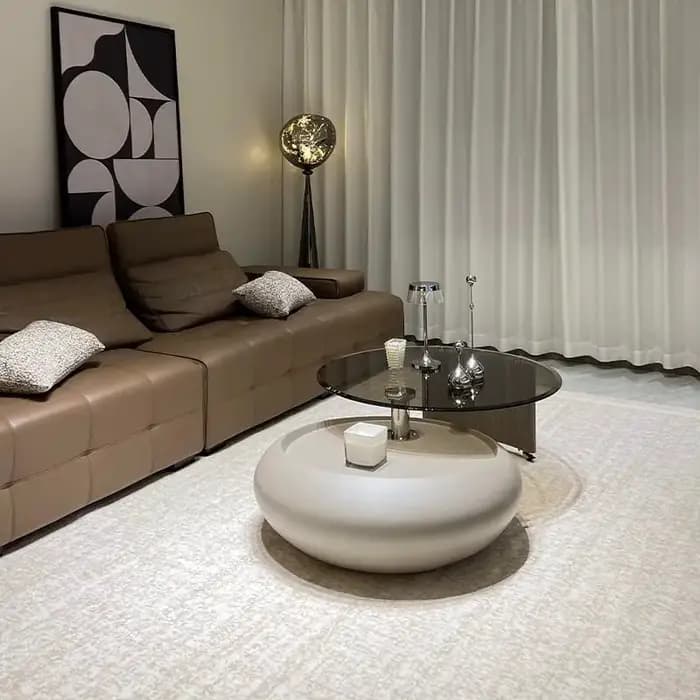 Table basse mobile sur roulettes en verre