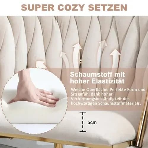 Ensemble de chaises de salle à manger en velours de luxe moderne avec pieds en métal doré, design él