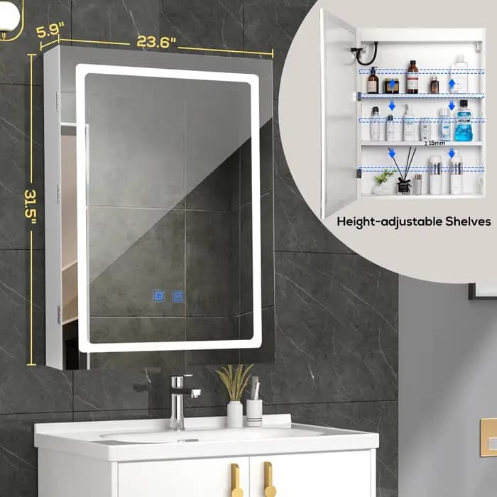VOWNER HOMedicine-armoire avec lumières LED et miroir, avec étagère réglable, dél'offre buage, mode