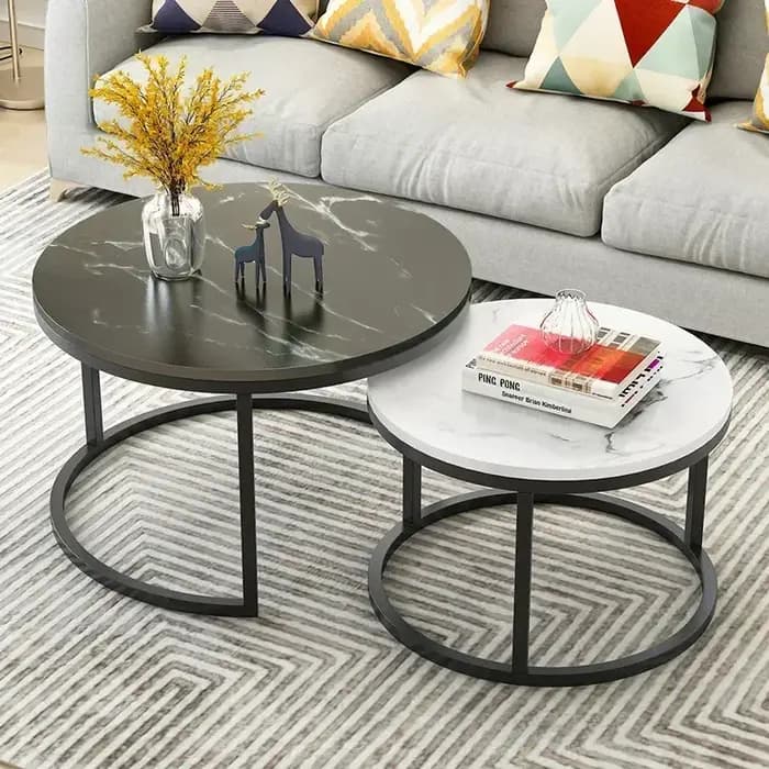 Tables basses de salon 2 en 1, Texture marbre, meubles combinés en bois, rondes, durables, légères,