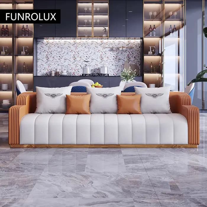 Combinaison de canapé en cuir de luxe léger, Design minimaliste moderne, meubles de salon haut de ga