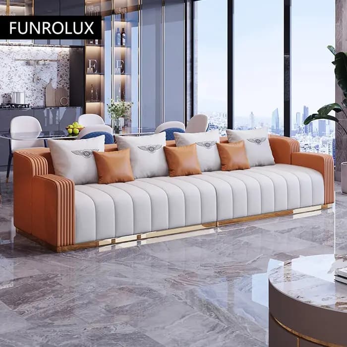 Combinaison de canapé en cuir de luxe léger, Design minimaliste moderne, meubles de salon haut de ga