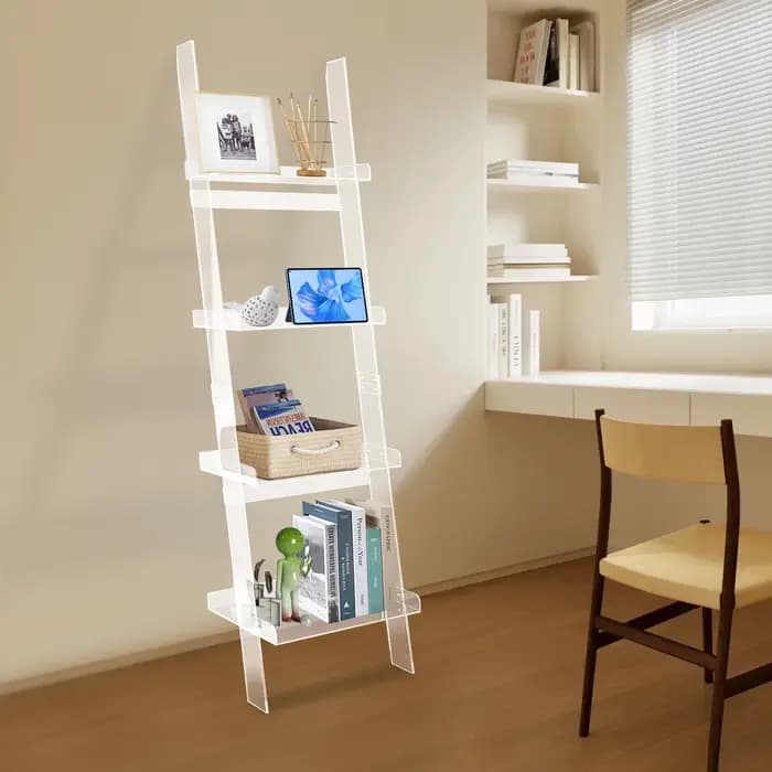 Home Bibliothèque échelle à 4 niveaux – Bibliothèque autoportante en acrylique, cadre 52 cm*183 cm