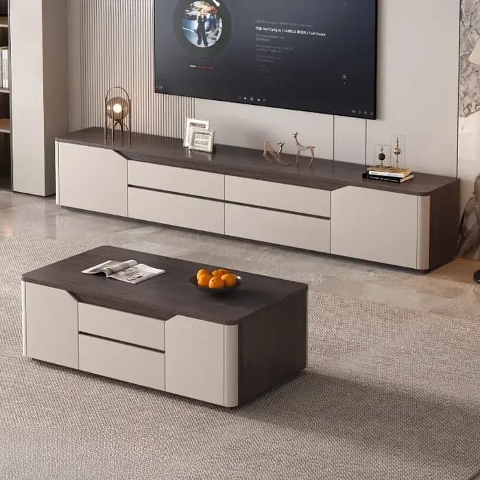 Meuble TV de salon, style moderne du milieu du XXe siècle, table TV de luxe, centre de divertissement à domicile, support pour meuble de rangement.