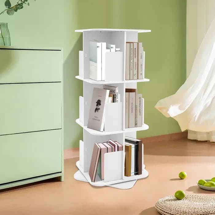 Good ing.org-Bibliothèque sur pied à 3 niveaux, étagère rotative à 360 °, peu encombrante pour chamb