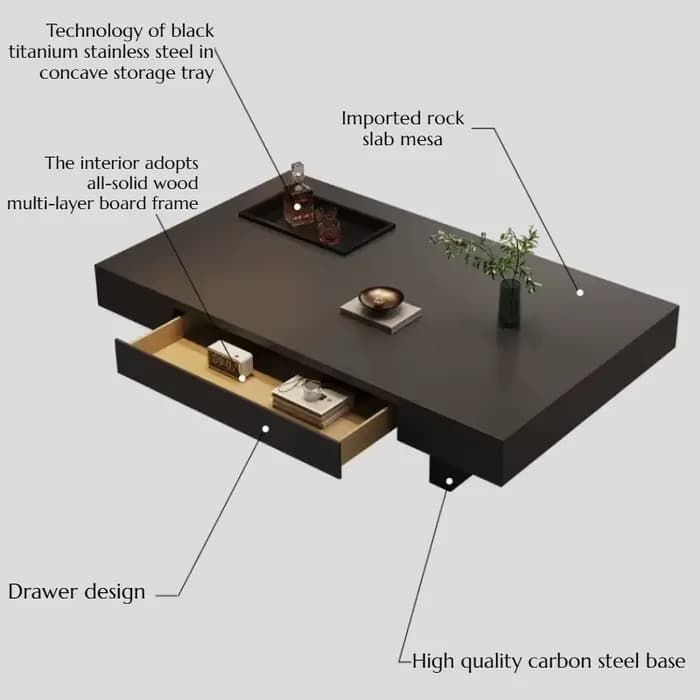 Table basse nordique moderne grande et noire avec rangement