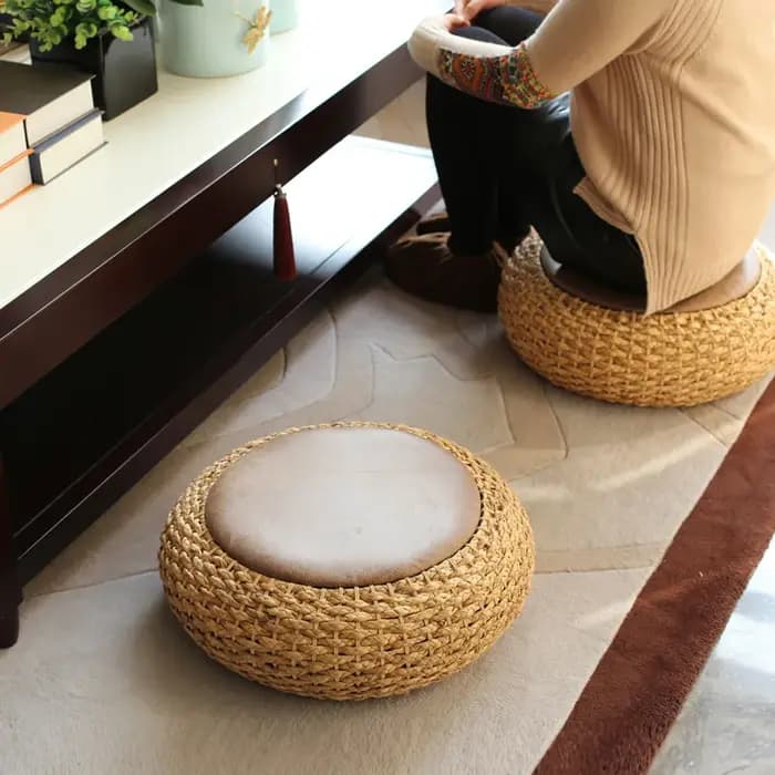 Tabouret pouf rond moderne avec siège en cuir PU