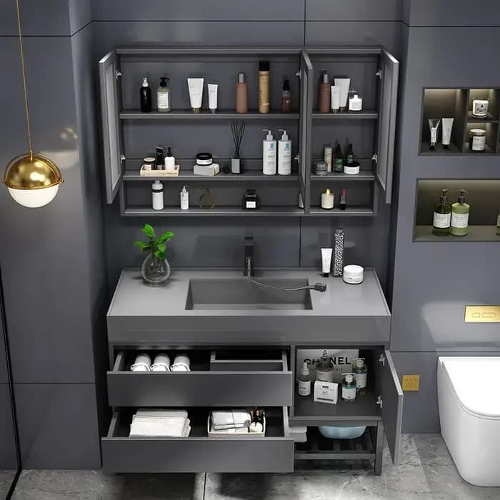 Unités de vanité à Double évier, salle de bains, maquillage Mobile avec armoires à miroir, placard d