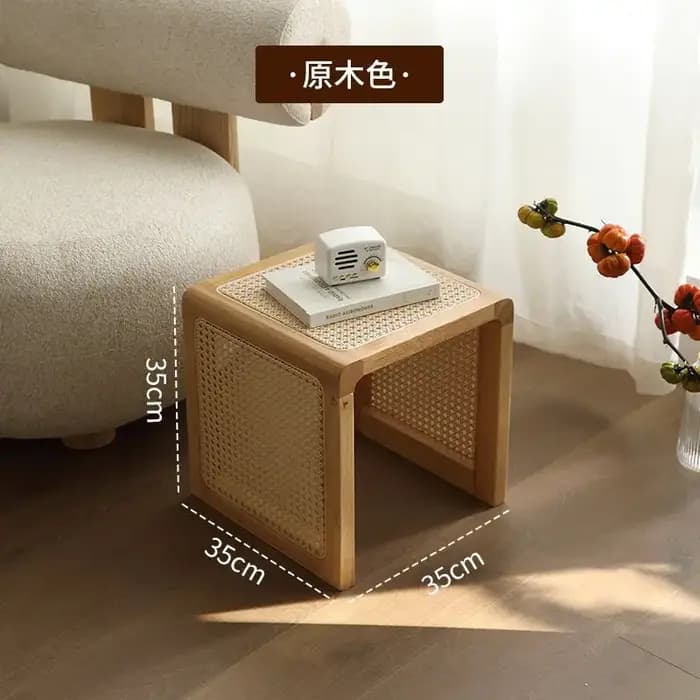 Table d'appoint en rotin et bois massif de Style Wabi-sabi