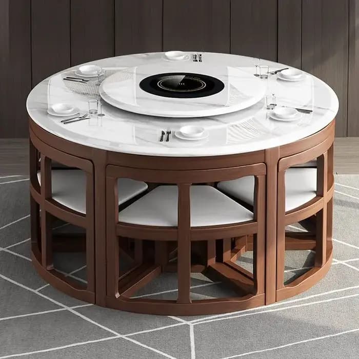 Ensemble de table à manger moderne avec plateau en marbre carré