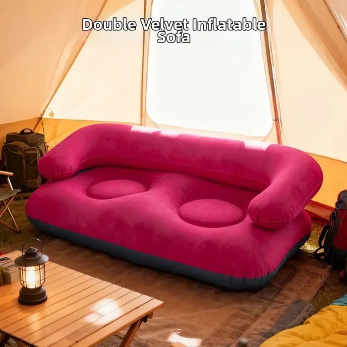 Canapé gonflable double floqué portable pour camping en extérieur et salon à domicile