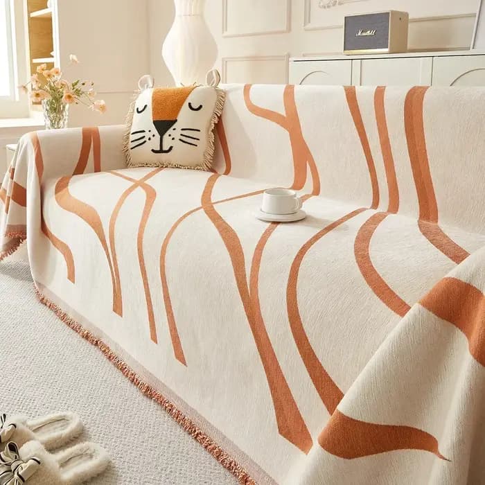 Serviette de canapé en Chenille de Style Boho avec glands