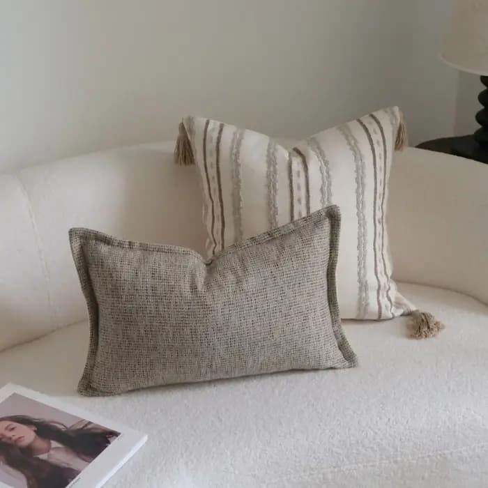 Boho jeter housses de coussin tissé capitonné ferme avec des glands texturés rayé neutre taies d'oreiller décoratives