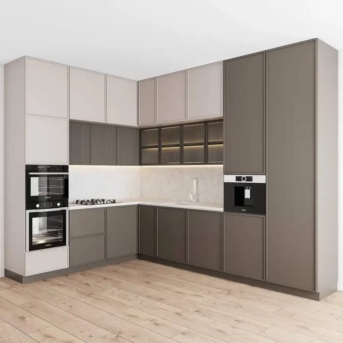 Armoire, bois massif, armoire de cuisine, matériau PVC, avec conception d'évier, style de luxe, prod