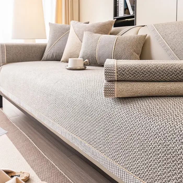 Juste de coussin de canapé en coton et lin tissé