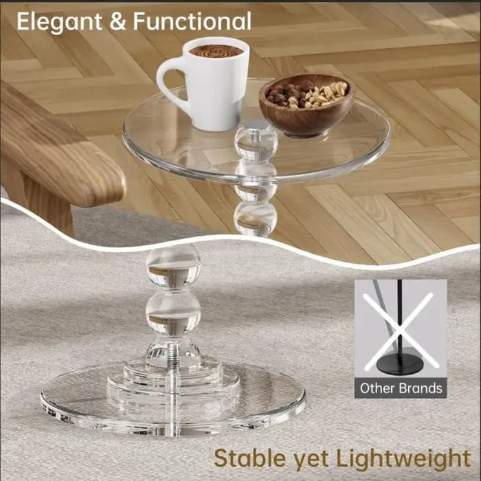 Table d'appoint ronde en acrylique transparent avec perles