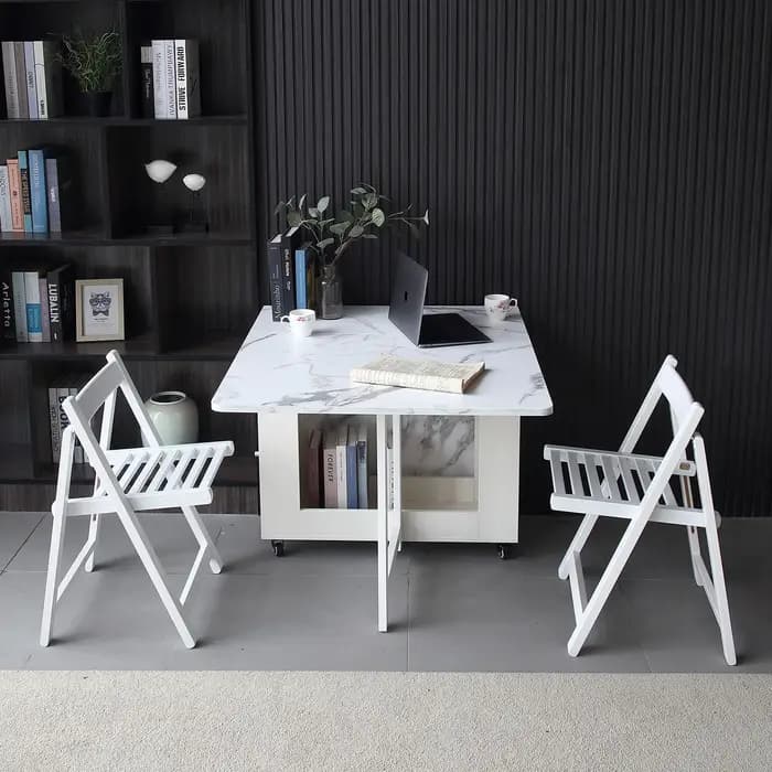 Table à manger et chaises pliantes, meubles multifonctions, rectangulaires, mobiles, blancs, à la mo
