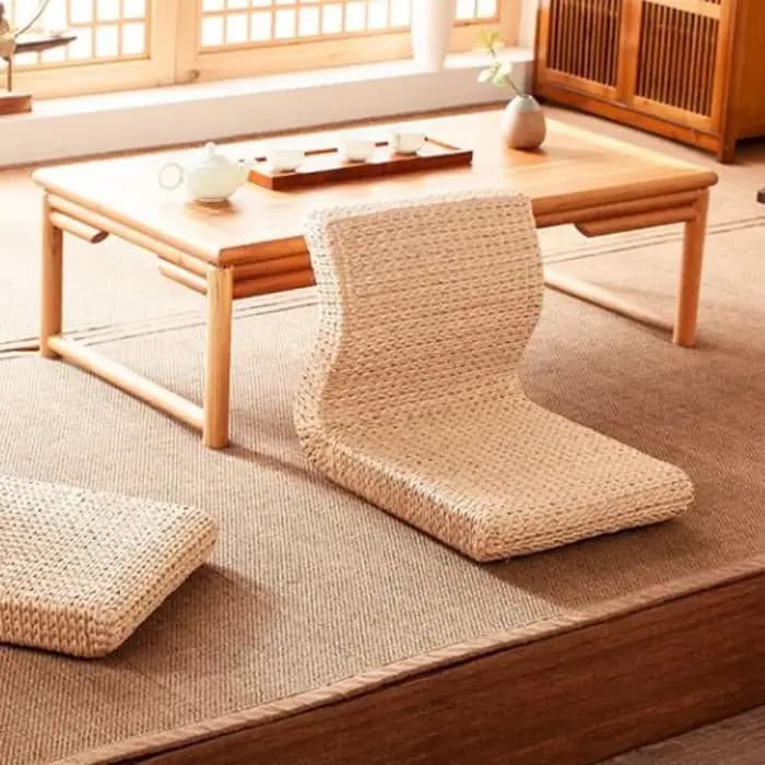 Chaise japonaise sans jambes en paille et rotin faite à la main