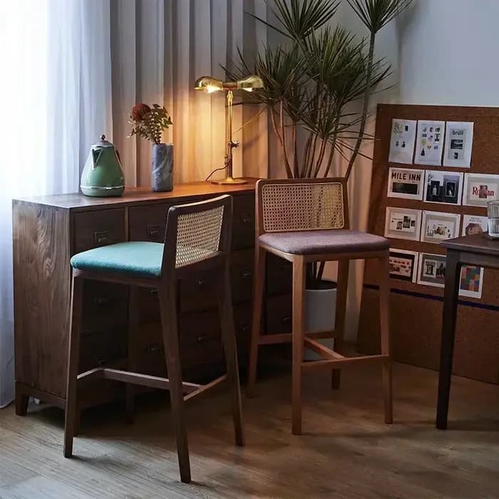 (VIP3) Chaise de bar créative en rotin et bois massif haut de gamme pour salon