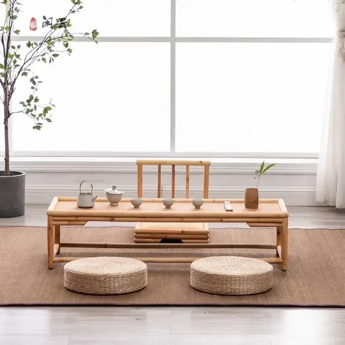 Table à thé Zen moderne en bambou et rotin BP76