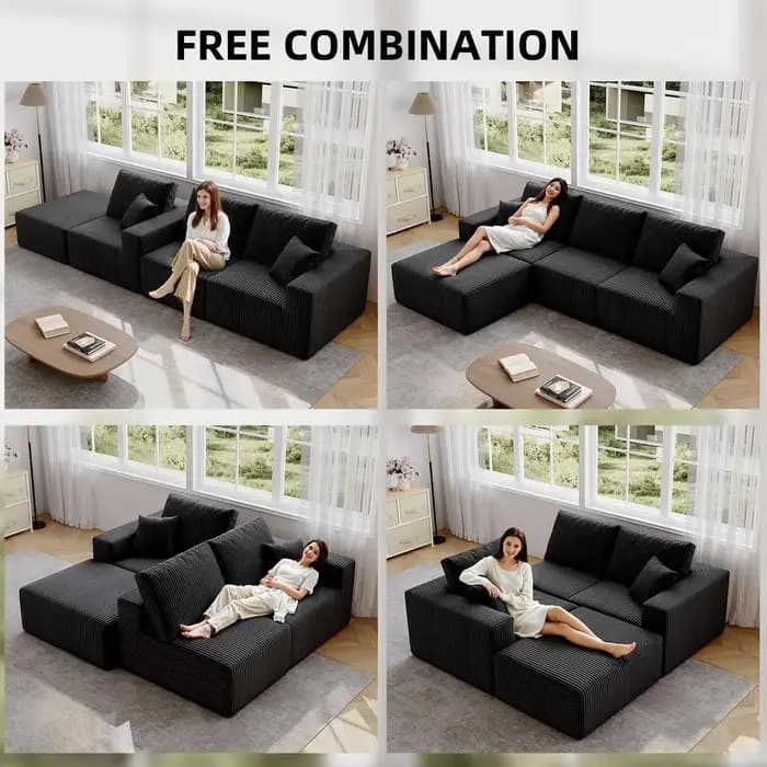 Canapé modulaire en forme de L de 139 pouces, assise profonde, sans cadre, en velours côtelé, salon,