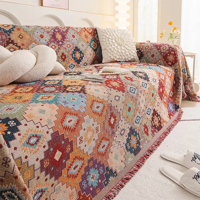 Housse de canapé de Style ethnique, couverture complète à motif Floral géométrique, housse de canapé
