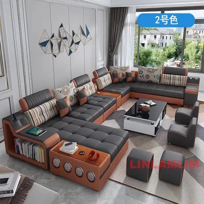 Canapé modulaire rembourré en tissu avec porte-gobelets