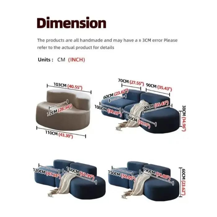 Canapé modulaire rectangulaire incurvé en tissu compressé
