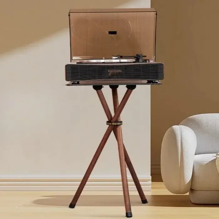 Support de tourne-disque en bois massif avec rangement pour disques
