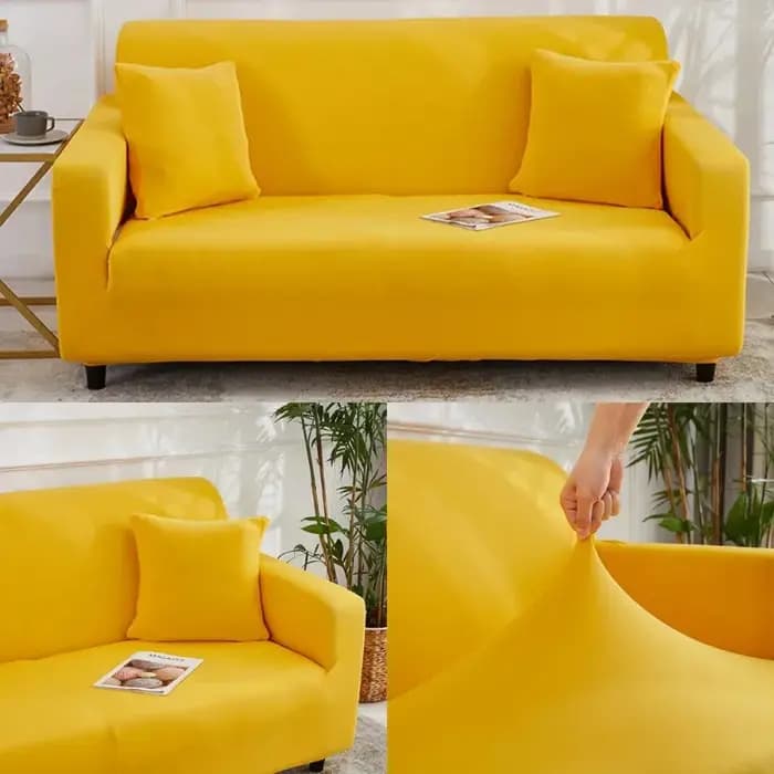 Housse de fauteuil élastique jaune de couleur unie