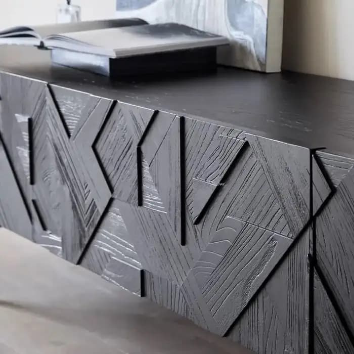 Support tiroirs meuble Tv décoration noir foncé design chambre
