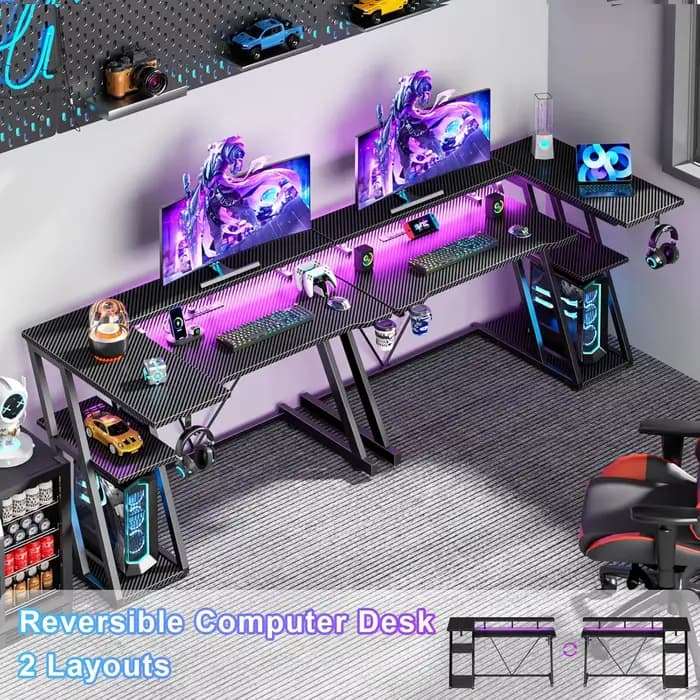 Bureau de jeu de 40 pouces avec prise de courant et éclairage LED, table de jeu informatique en form