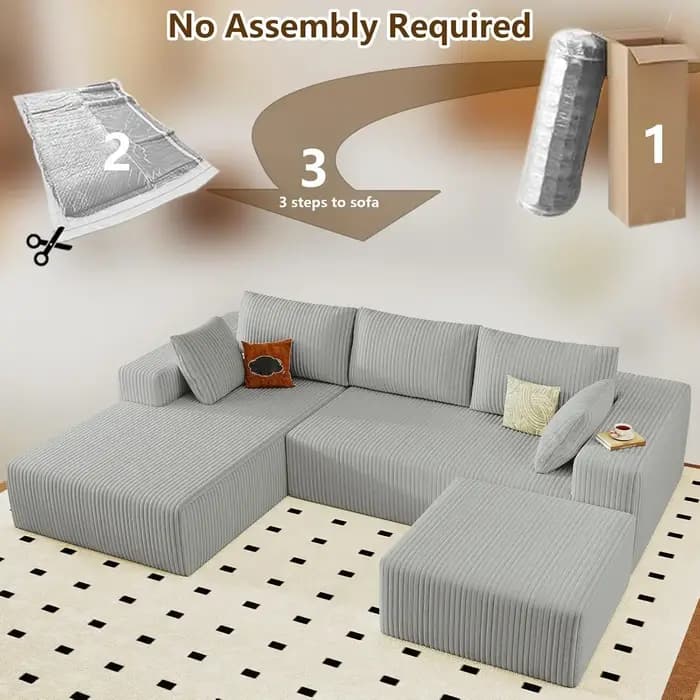 Canapé en U de 96 pouces, canapé modulaire moderne en forme de L avec ottoman, canapés rembourrés en