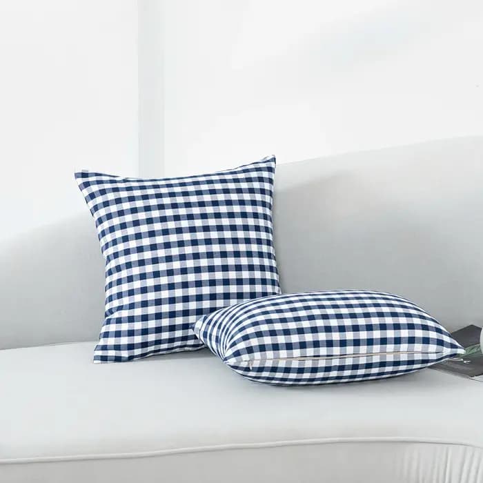 Juste de coussin à glands en coton et lin teint en fil bleu