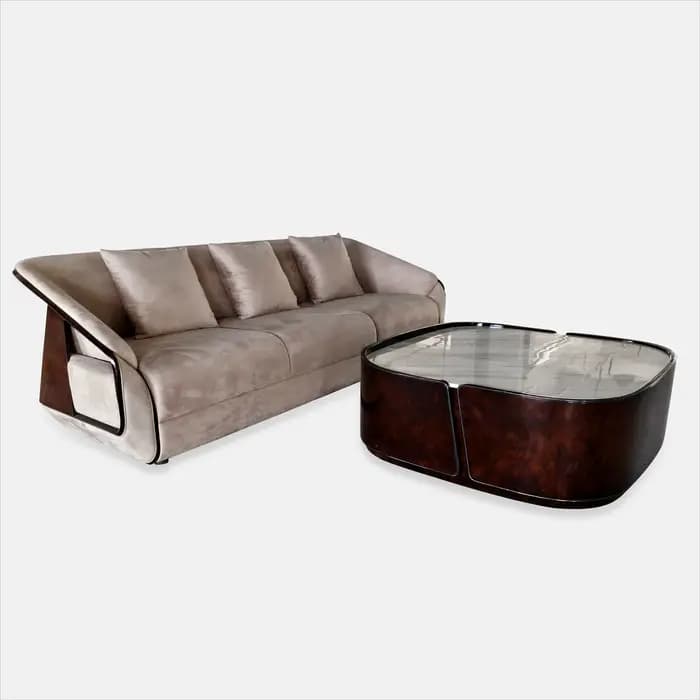 Table basse en marbre avec cadre en placage de champignon de noyer