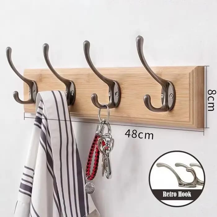 Porte-manteau mural en bois massif avec crochets, cintre pour chapeaux et vêtements, organisateur de